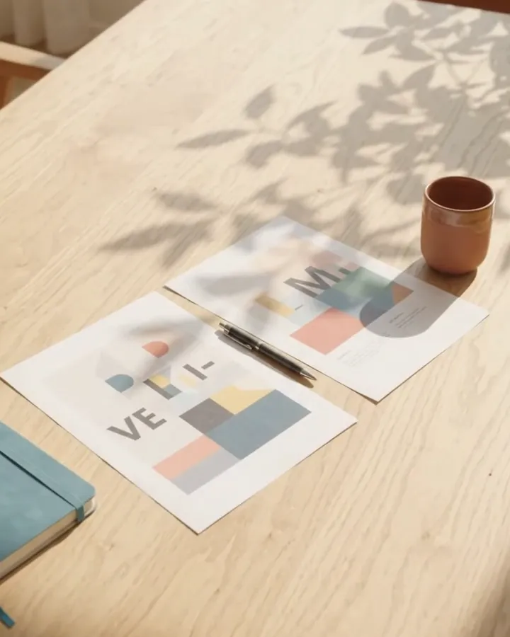 Two printed proposals side by side on the table, with a pen and a cup of coffee